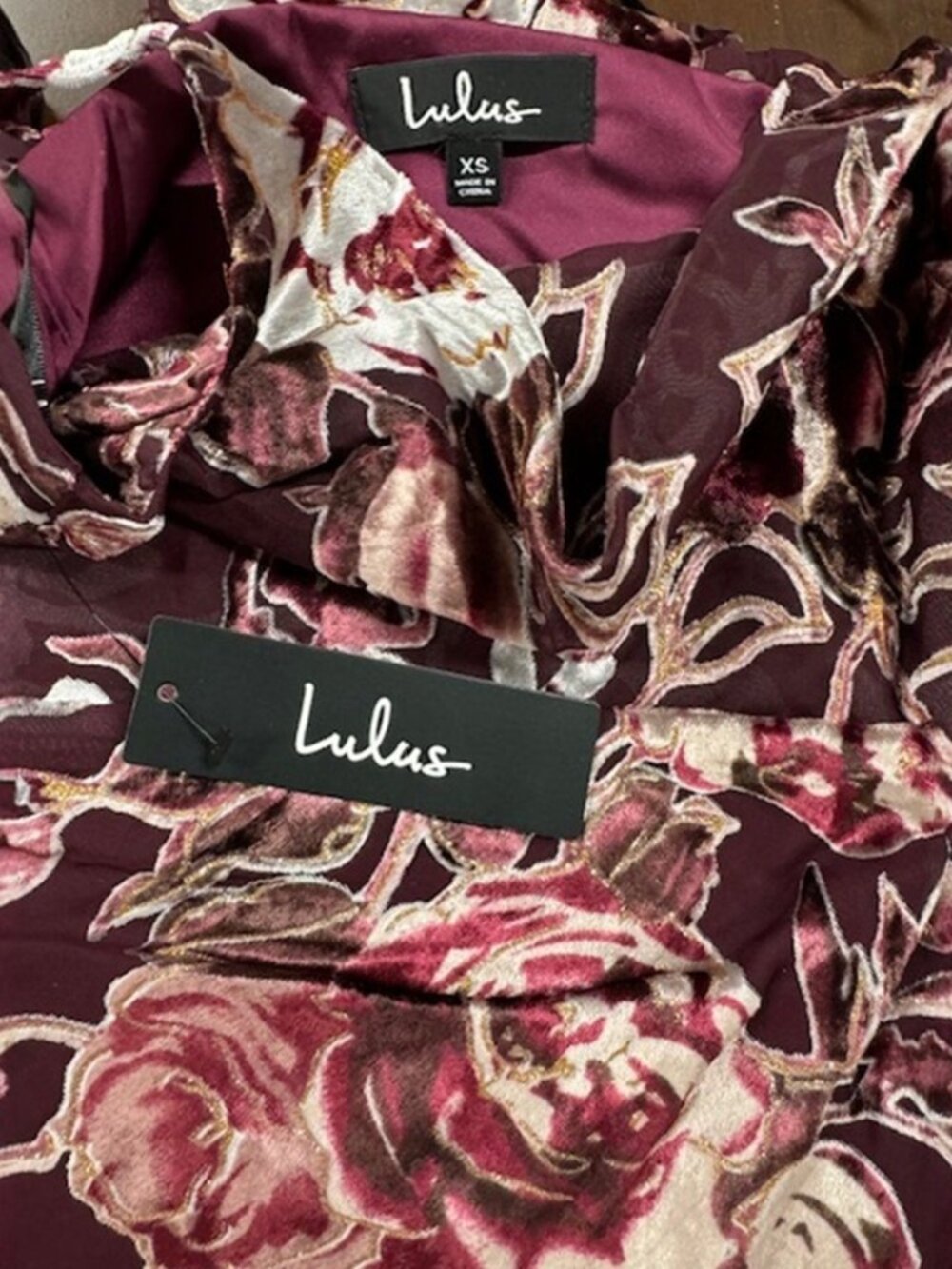 Lulus Embrace Me Burgundy Floral Velvet Cowl Neck Maxi Slip Dress​ NWT - Picture 7 of 9
